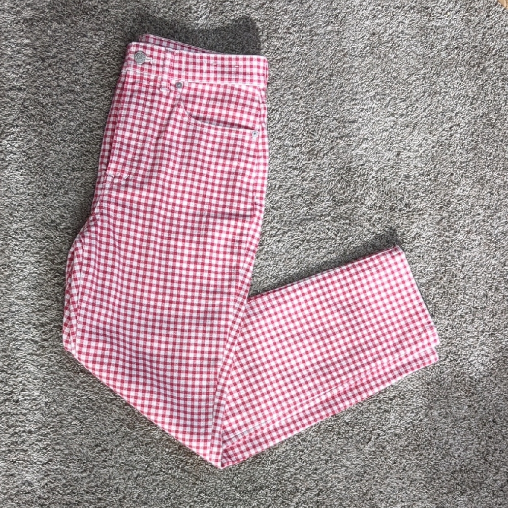 Madewell Red And White Gingham Picnic High Rise Jeans
